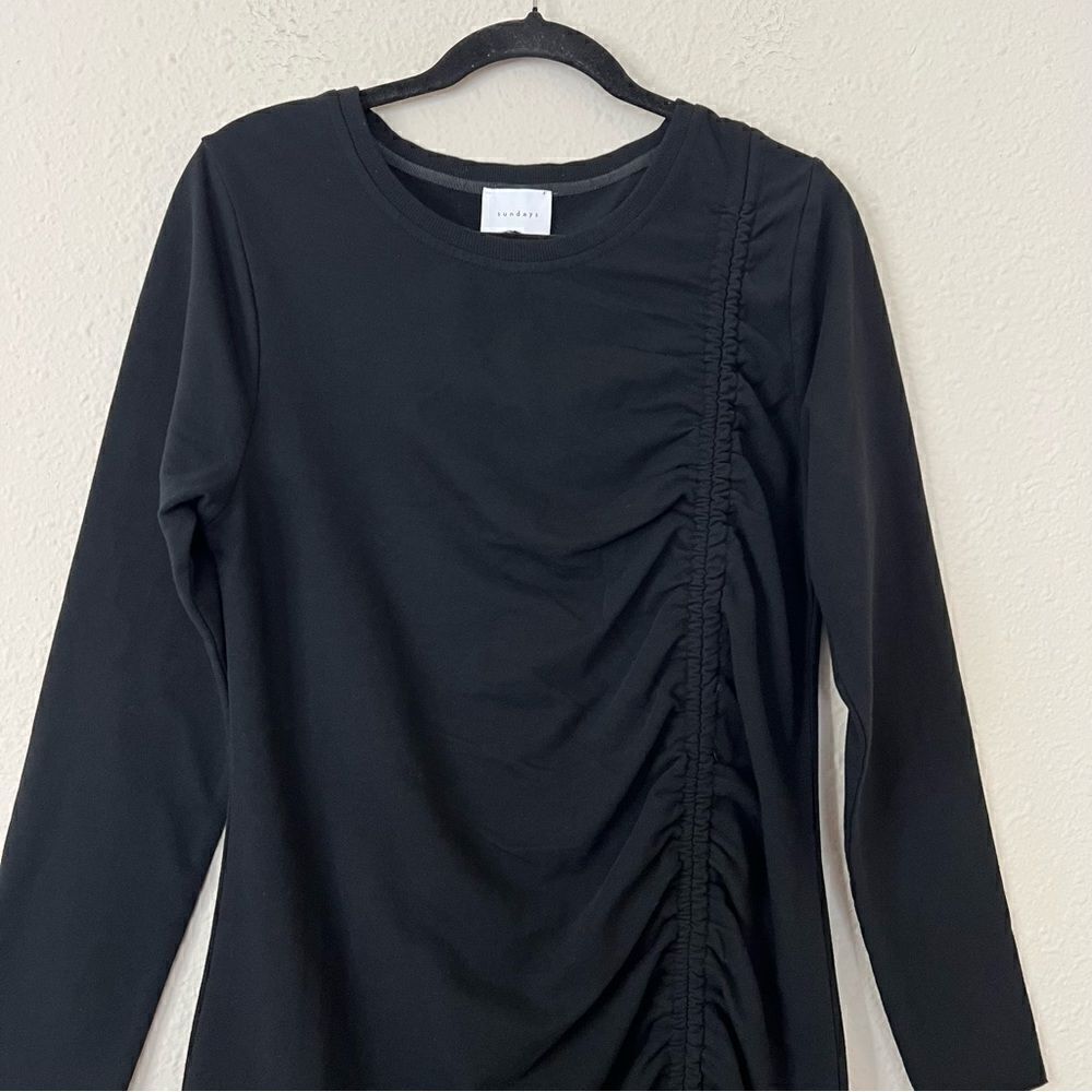 Anthropologie Sundays Ramone Black Ruched Mini Dress Size Medium, Long Sleeve - Picture 5 of 12